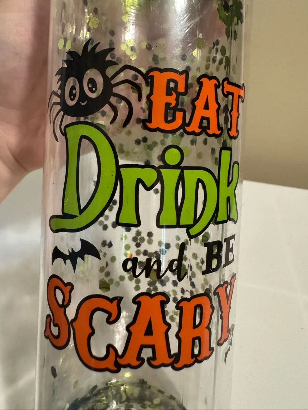 Halloween “Eat Drink and Be Scary” Sequin Plastic Cup